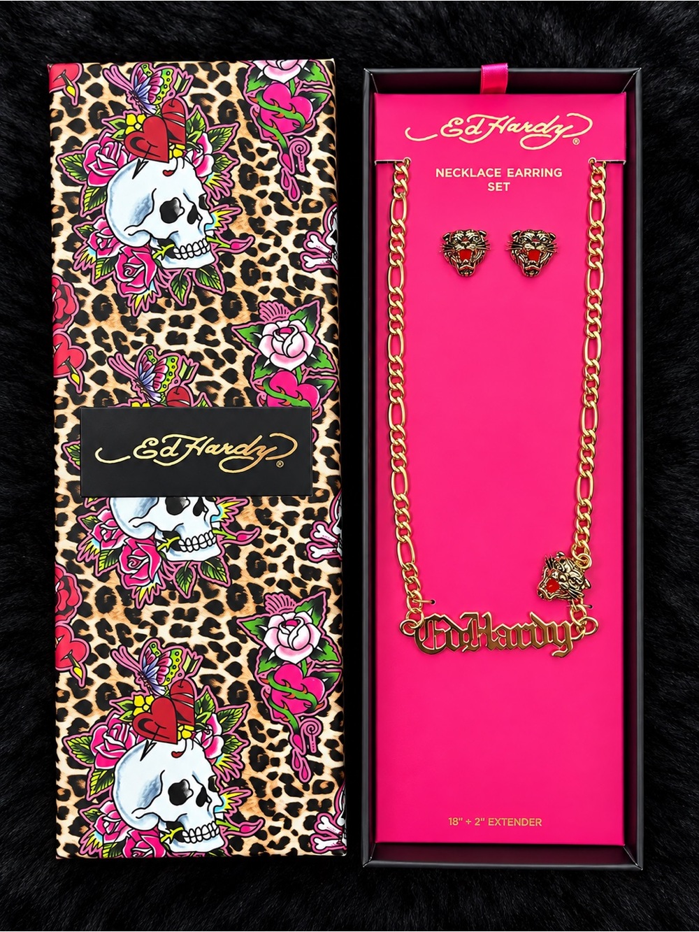 Ed Hardy Gold Tone Tiger Necklace & Earring Set